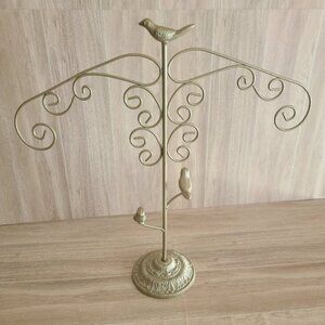 3 Birds White Cast Metal Jewelry Tree Stand Necklace Bracelet Display Holder